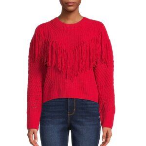 No Boundaries Women’s Red Cable Knit Fringe Chenille Sweater M